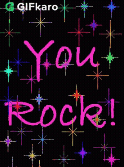 A Gif That Says You Rock On A Black Background With Colorful Stars GIF