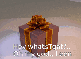 A Gift Box With A Gold Bow And The Words Hey Whatstgat Oh My God Leen GIF