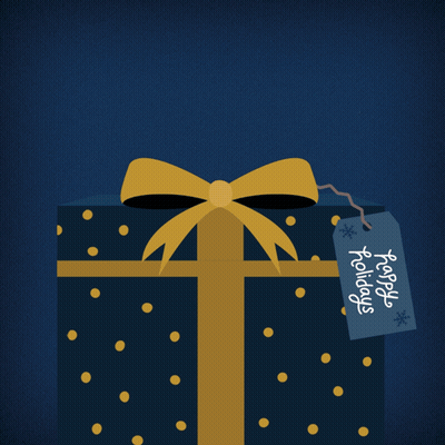 A Gift Box With A Penguin Inside And A Tag That Says Happy Holidays GIF