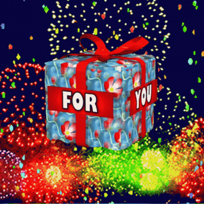 A Gift Box With A Red Ribbon That Says " For You " GIF