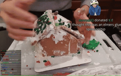A Gingerbread House Is Being Decorated By Danrod43 Who Donated $ 3 To The Sponsorship GIF