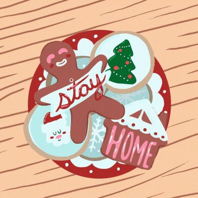 A Gingerbread Man Has A Sign That Says " Stay " On It GIF