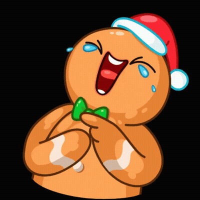 A Gingerbread Man Wearing A Santa Hat And Bow Tie GIF