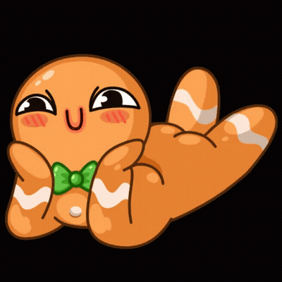 A Gingerbread Man With A Bow Tie Is Laying Down GIF