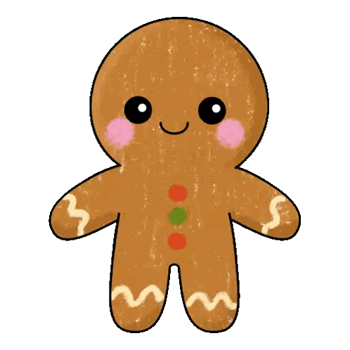 A Gingerbread Man With A Pink Cheek And Red And Green Icing Sticker