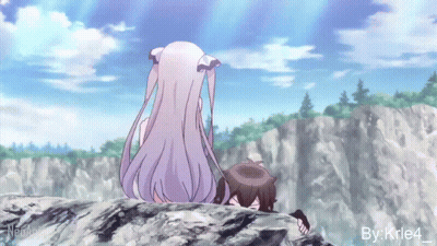 A Girl And A Boy Are Sitting On A Rock And The Watermark Is By Krle4 GIF