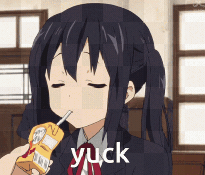A Girl Drinking From A Carton With A Straw And The Word Yuck Above Her GIF
