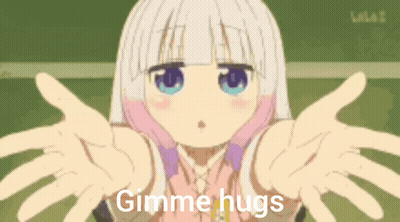 A Girl From A Anime Is Giving A Hug With Her Hands Outstretched . GIF