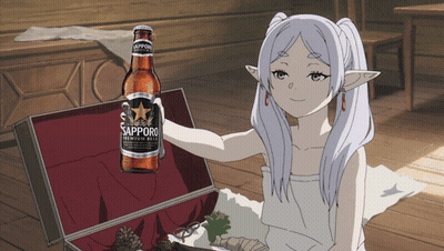 A Girl Holding A Bottle Of Sapporo Beer GIF