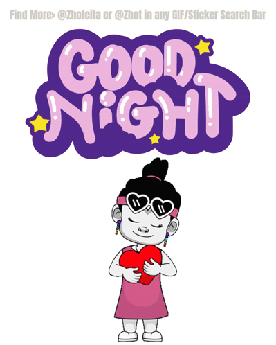 A Girl Holding A Heart In Front Of A Good Night Sign GIF