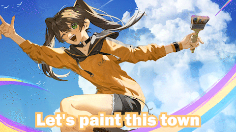 A Girl Holding A Paint Brush With The Words Let 'S Paint This Town Written Below Her GIF
