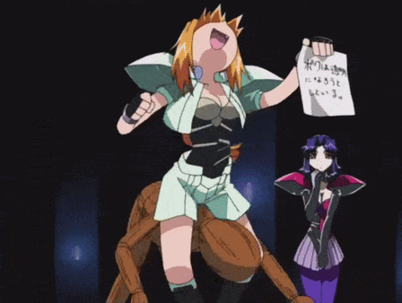A Girl Holding A Piece Of Paper That Says ' I 'M A Spider ' On It GIF