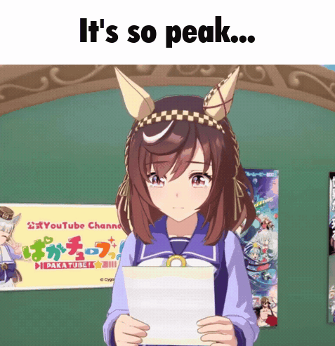 A Girl Holding A Piece Of Paper With The Words It 'S So Peak Written Above Her GIF