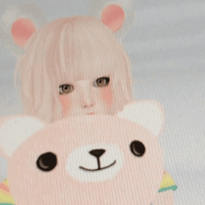 A Girl Holding A Pink Teddy Bear With A Smile On Its Face GIF