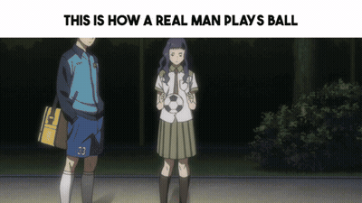 A Girl Holding A Soccer Ball Next To A Boy With The Number 33 GIF