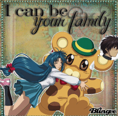 A Girl Hugging A Teddy Bear With The Words " I Can Be Your Family " GIF