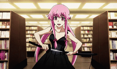 A Girl In A Black Dress Is Holding A Sword GIF