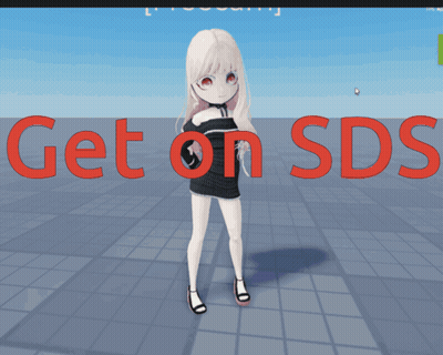 A Girl In A Black Dress Stands In Front Of A Sign That Says Get On Sds GIF