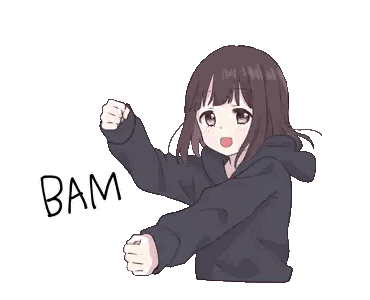 A Girl In A Black Hoodie Is Making A Fist With The Word Bam Written Below Her Sticker