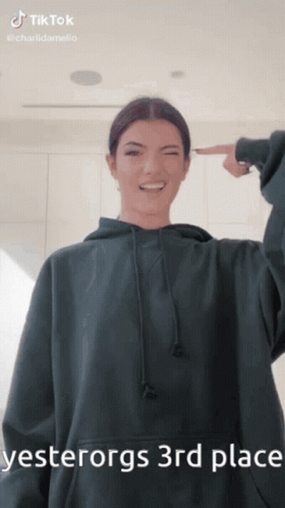 A Girl In A Black Hoodie Is Pointing At Herself With The Words Yesterdays 3Rd Place Written Below Her GIF