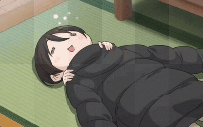 A Girl In A Black Jacket Is Laying On The Floor With Her Mouth Open GIF