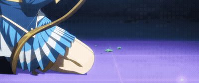 A Girl In A Blue And White Skirt Is Kneeling On A Purple Tiled Floor GIF