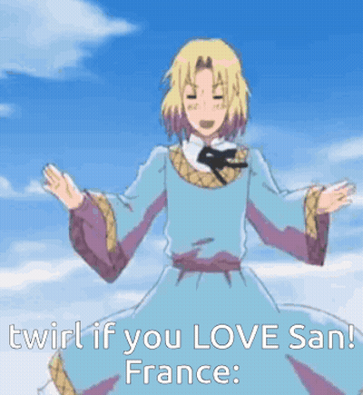 A Girl In A Blue Dress Is Dancing With The Words Twirl If You Love San France GIF
