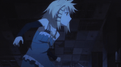 A Girl In A Blue Dress Is Holding A Guitar In Her Hands GIF