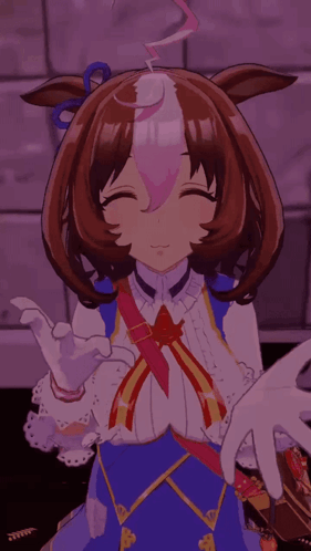 A Girl In A Blue Dress With A Red Ribbon Around Her Neck GIF