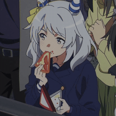 A Girl In A Blue Jacket Is Eating A Sandwich GIF