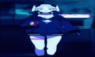 A Girl In A Blue Jacket Is Holding A Cup In Her Hand GIF