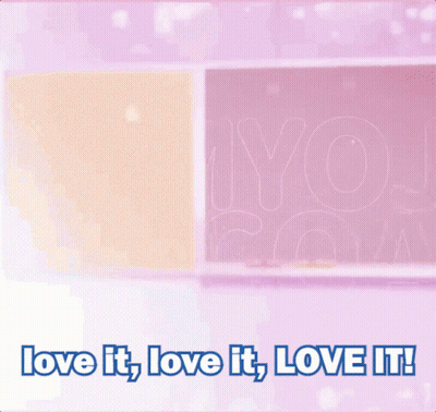 A Girl In A Blue Jacket Is Standing In Front Of A Pink Background That Says Love It Love It Love It GIF