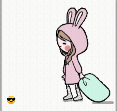 A Girl In A Bunny Costume Is Walking With A Bag And Says Bye GIF
