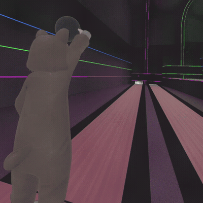 A Girl In A Cat Costume Is Standing In A Bowling Alley GIF