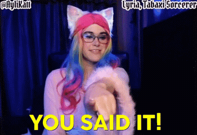 A Girl In A Cat Costume Points At The Camera With The Words You Said It Below Her GIF