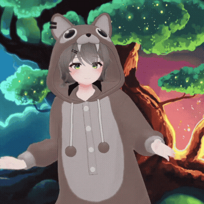 A Girl In A Cat Costume Stands In Front Of Trees GIF