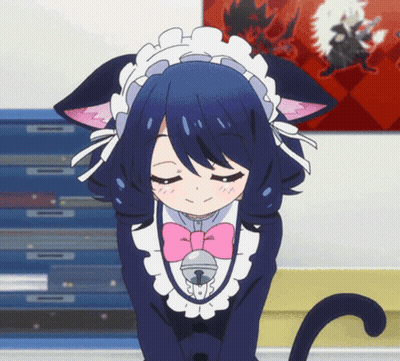 A Girl In A Cat Costume With A Bell Around Her Neck Bows Her Head GIF