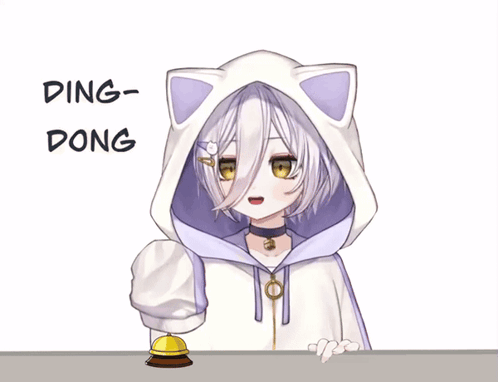 A Girl In A Cat Hoodie Is Ringing A Bell And Says Ding-Dong GIF