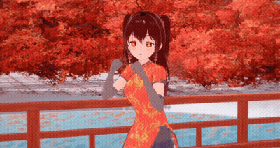 A Girl In A Cheongsam Dress Is Standing On A Bridge . GIF