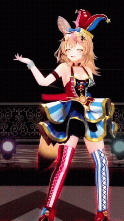 A Girl In A Clown Costume Is Standing On A Stage GIF