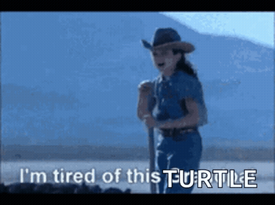 A Girl In A Cowboy Hat Is Tired Of This Turtle GIF