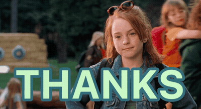 A Girl In A Denim Jacket Is Standing In Front Of The Words Thanks GIF