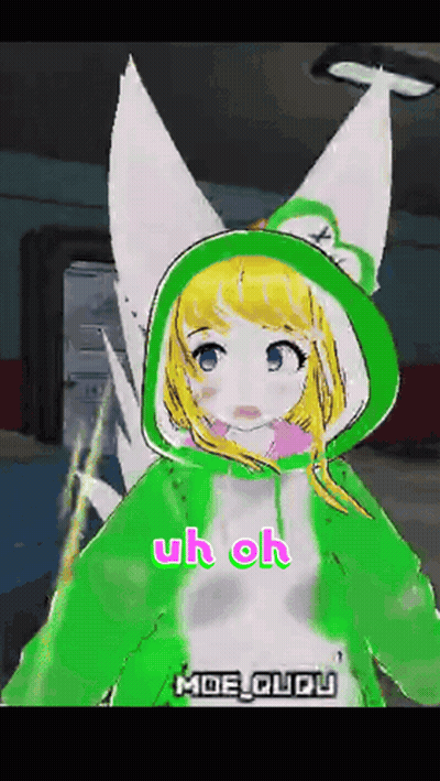 A Girl In A Green Hoodie Says Uh Oh Moe Quidj GIF