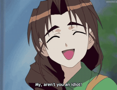 A Girl In A Green Shirt Says " My Aren T You An Idiot " GIF