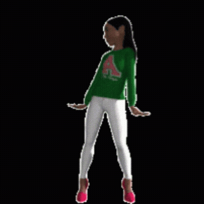 A Girl In A Green Shirt With The Letter A On It Is Dancing GIF