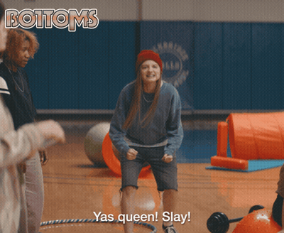 A Girl In A Gym With The Words Bottoms On The Bottom GIF