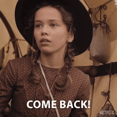 A Girl In A Hat Says Come Back In A Netflix Ad GIF