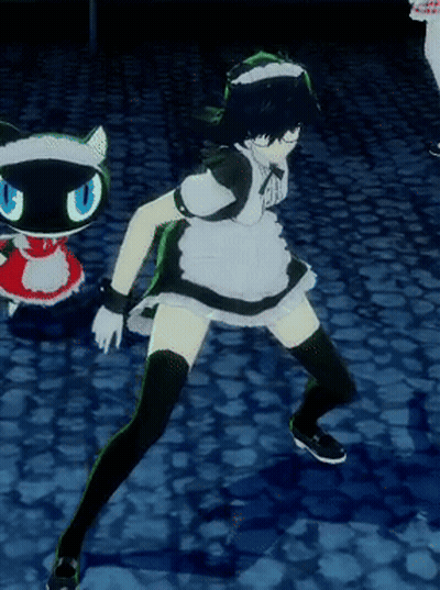 A Girl In A Maid Costume Is Standing Next To A Cat GIF