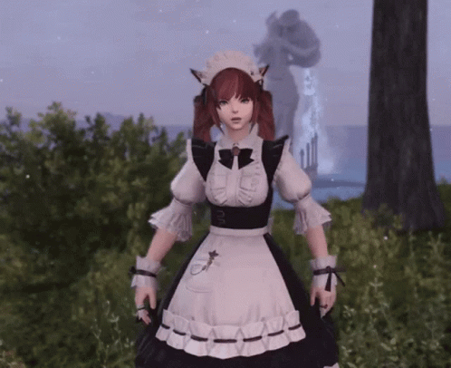 A Girl In A Maid Costume Stands In A Field GIF