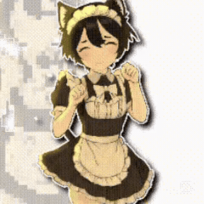 A Girl In A Maid Costume With A Cat Ear Headband Is Smiling . GIF
